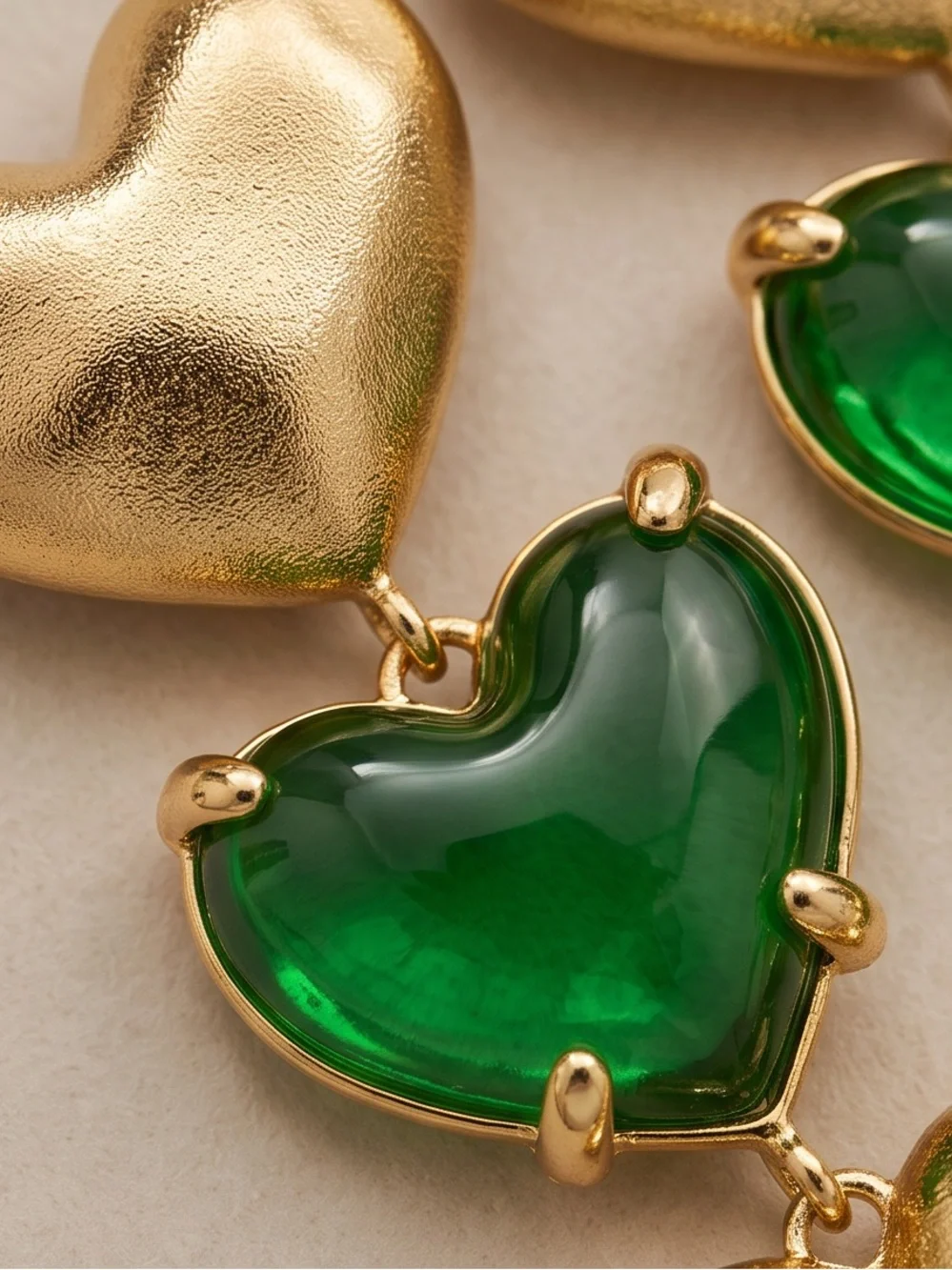 Gold & Green Triple Heart Drop Earrings - Women Jewelry